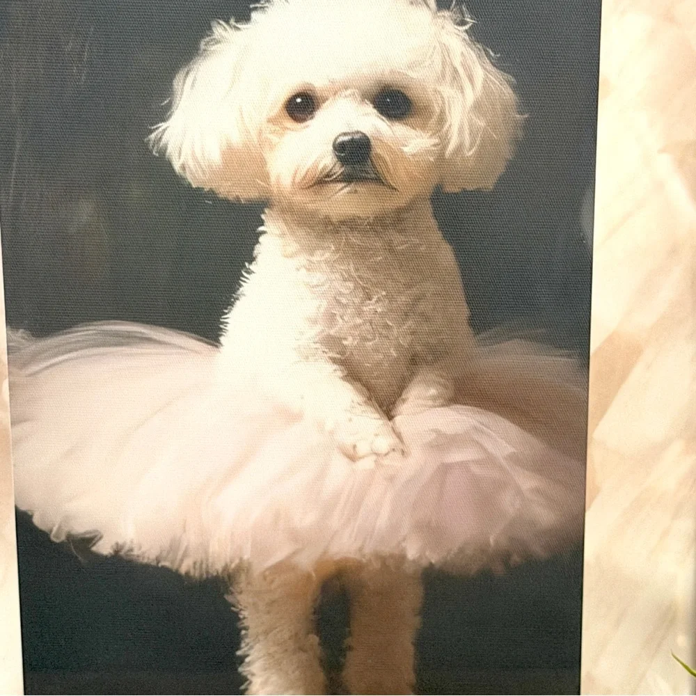 Ballet Pup Ballerina Bichon Frisé Dog Tutu Canvas Art Print Framed Wall Art